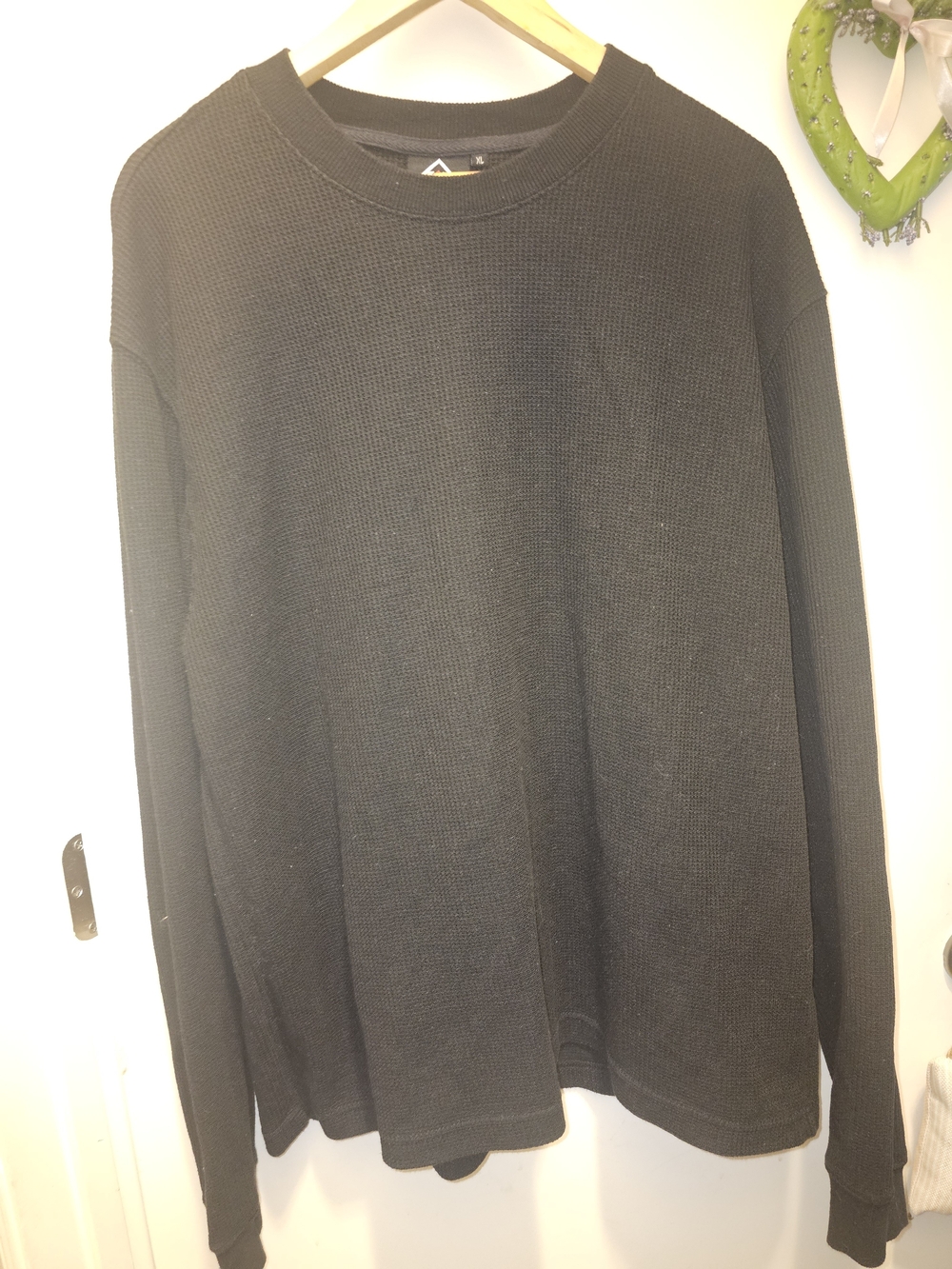 Access Men's Heavyweight Thermal Shirt XL Black Waffle Knit Crew Neck E U C